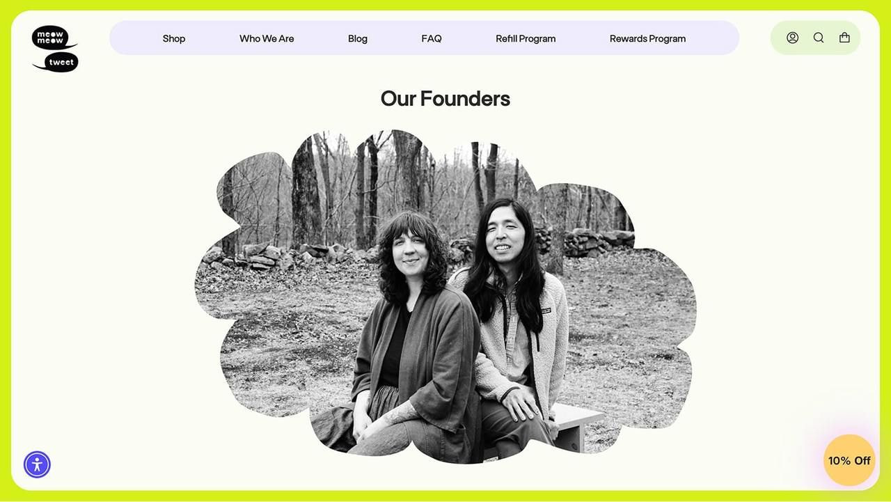 Screenshot of Meow Meow Tweet’s Founders page.